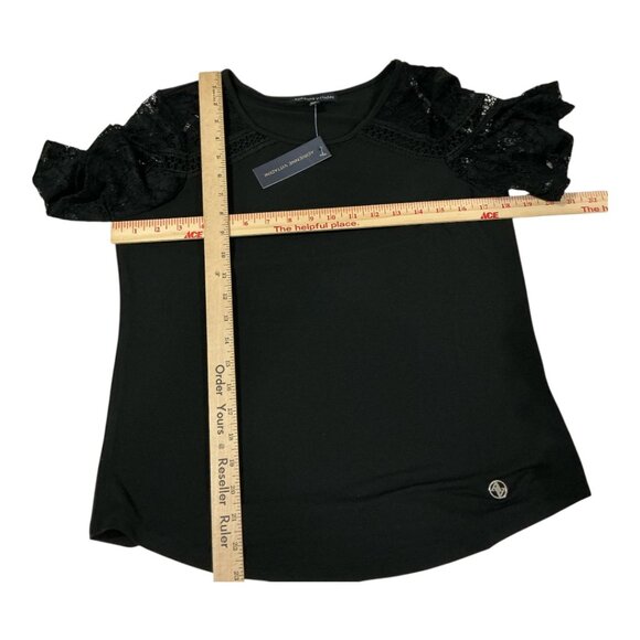 NWT Adrienne Vittadini Laced Short Flutter Sleeve Top in Black Size Small - Picture 12 of 12